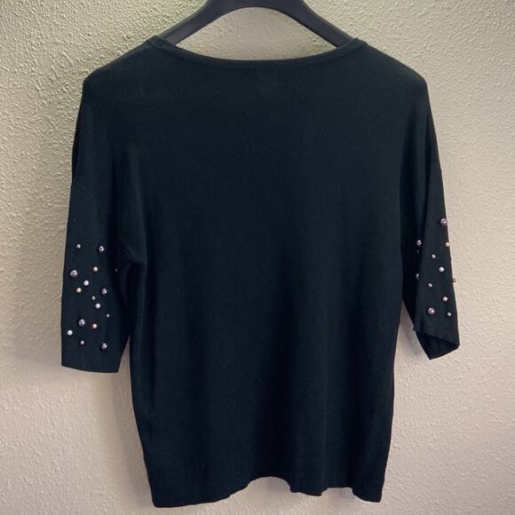 A New Day Women Black Pearl Short Sleeve Sweater Size M - Picture 4 of 6